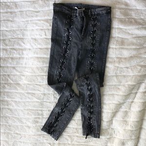 Black tie up front skinny rocker jeans